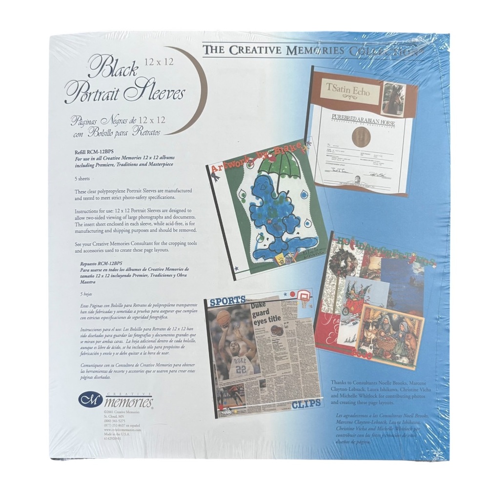 BLACK PORTRAIT SLEEVES Creative Memories Original 12x12 Clear Pages NEW NWT